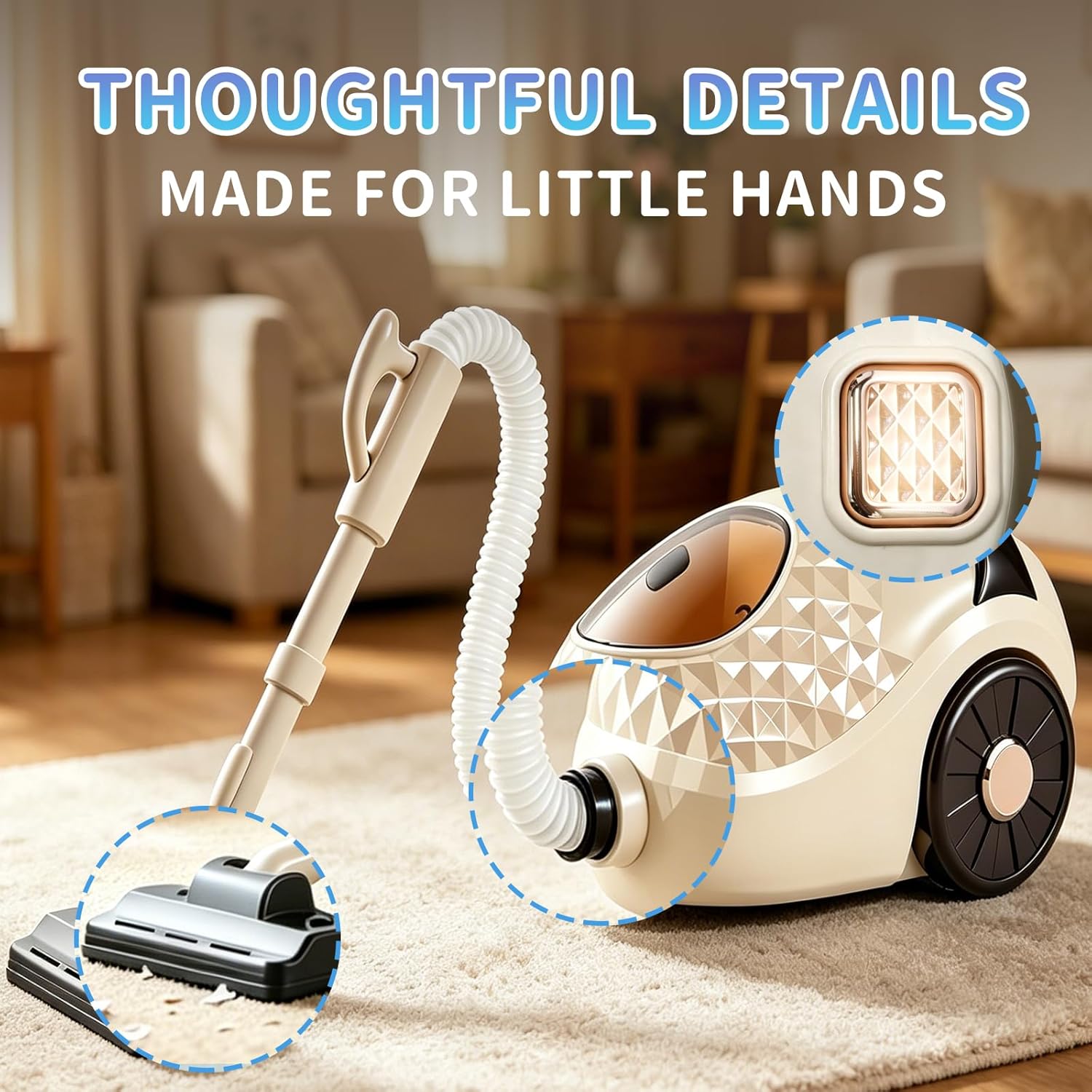Kids Pretend Play Vacuum Toy with Light Suction & Sounds