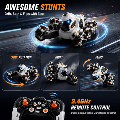 8WD RC Stunt Car with 360° Rotation, Spray & LED