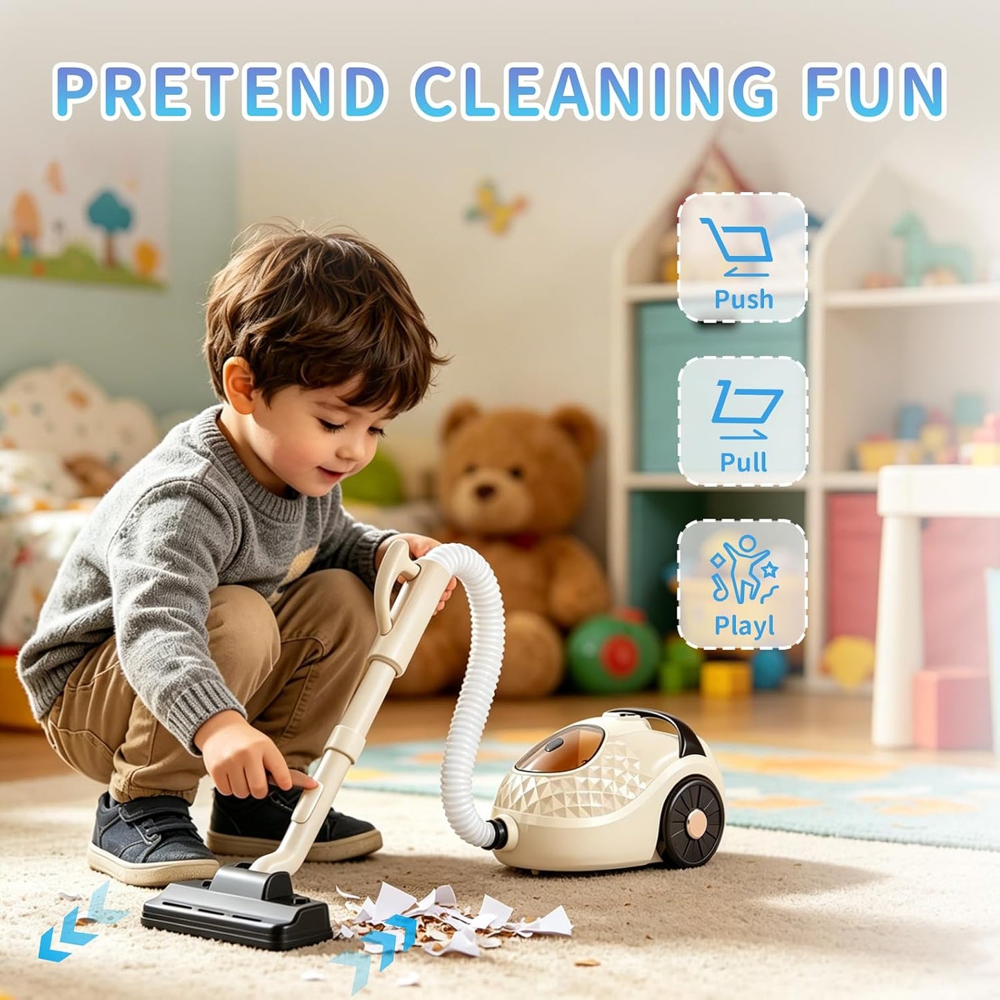 Kids Pretend Play Vacuum Toy with Light Suction & Sounds