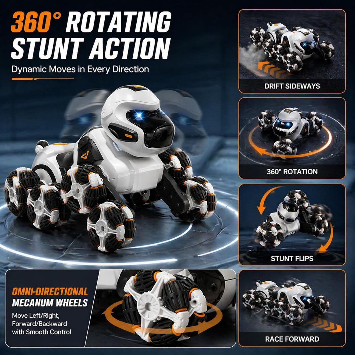 8WD RC Stunt Car with 360° Rotation, Spray & LED