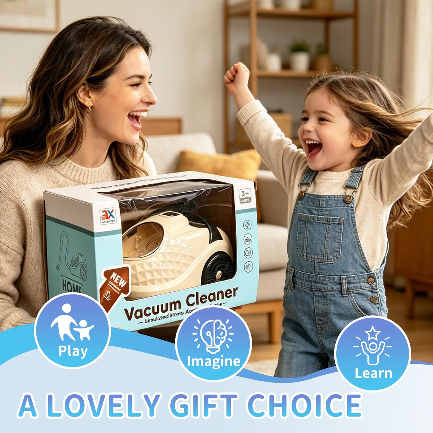 Kids Pretend Play Vacuum Toy with Light Suction & Sounds
